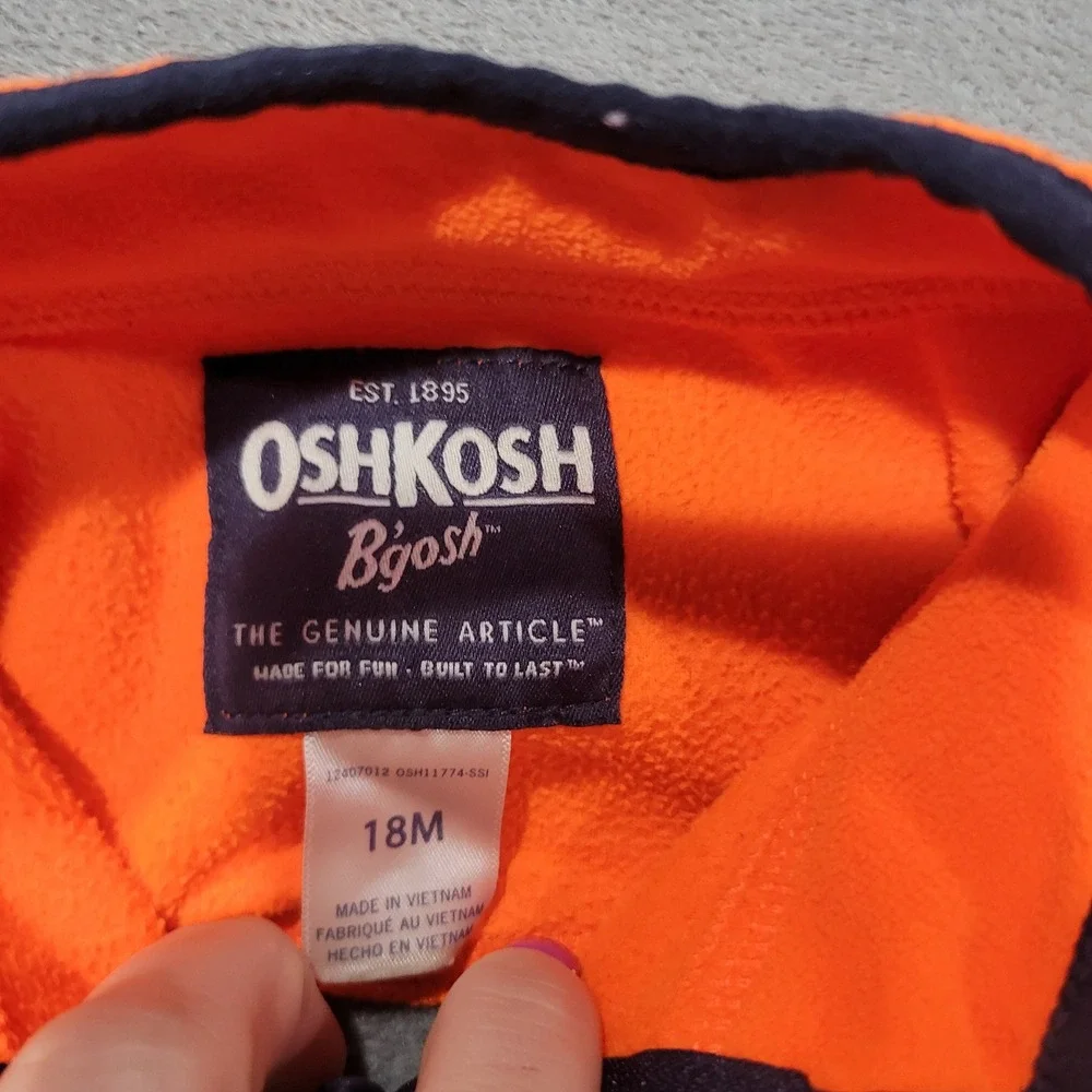OshKosh Fleece Pullover Kids 18M Orange Gray Bgosh Quarter Zip Colorblock Sporty